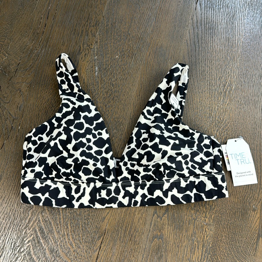 NWT TIME&TRU™️ Size XL (16-18) Classic Plunge Black/White Animal Print Swim Top